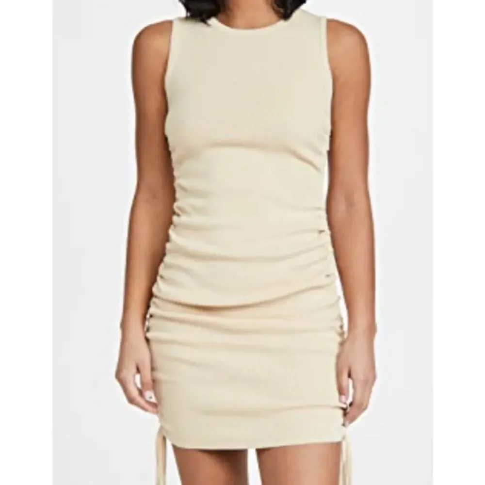 Lioness Military Minds Mini Dress Cream Fitted Ruched Size Small